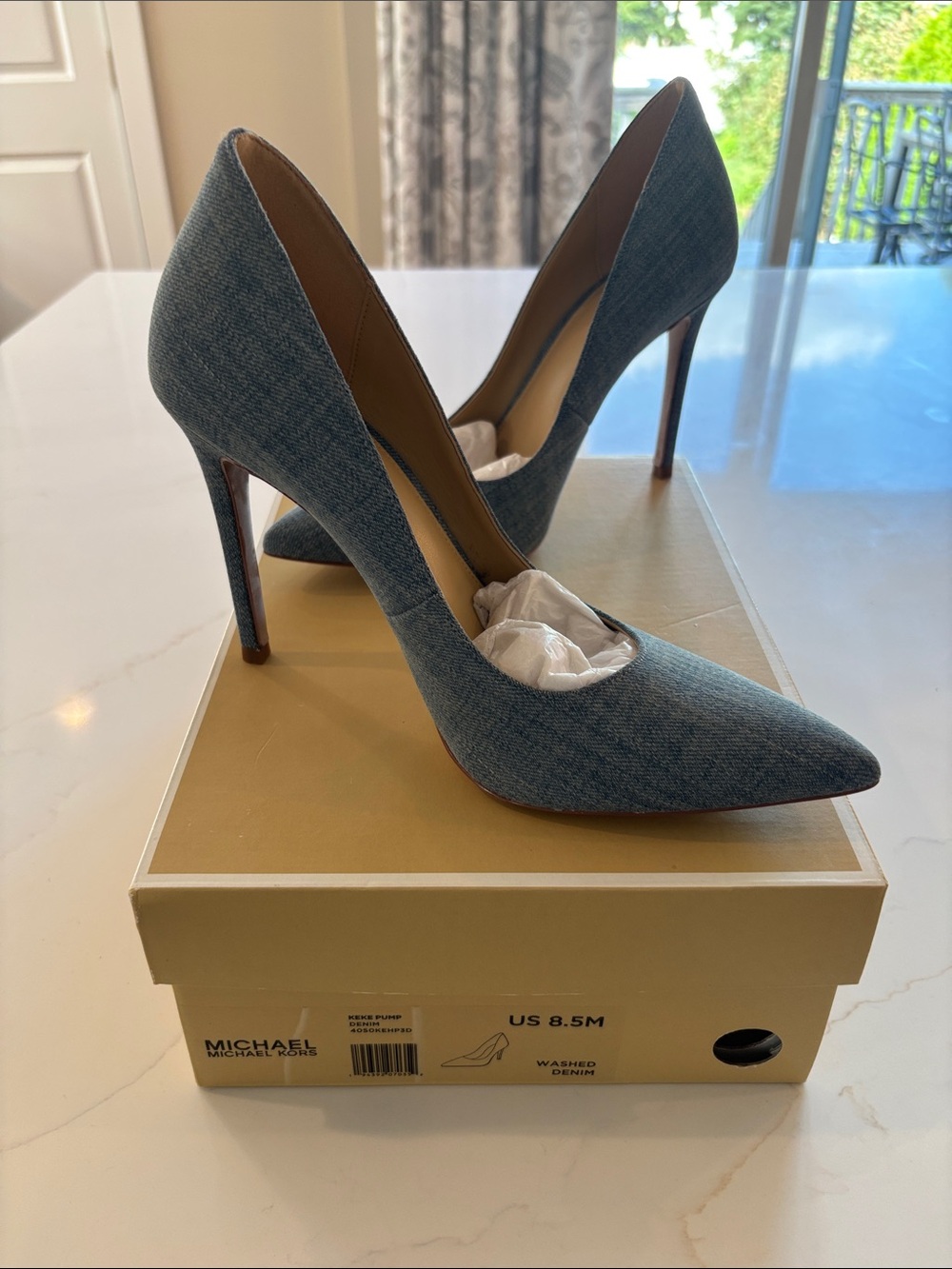 Michael Kors Washed Denim Pointed-Toe Stiletto Pumps - Blue